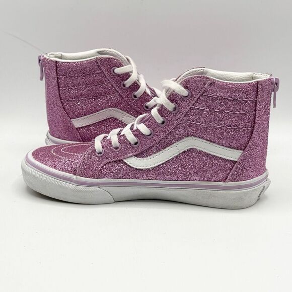 Vans SK8-HI Pink Glitter Back Zip Up Lace Up Sneakers - Kids US 3 / EU 34 - Picture 6 of 11